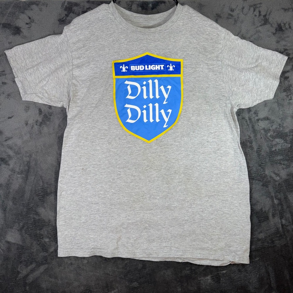 Mens Large Bud Light T Shirt Gray Good Dilly Dilly Graphic Crew Neck Tee